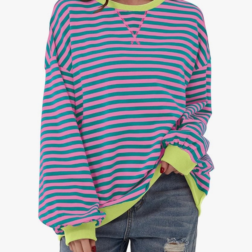 Amazon Pink and Green Oversized Long Sleeve Sweatshirt
